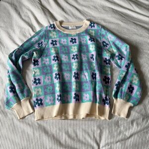 Fate Ivory Lilac Multi Floral Patchwork Jacquard along Sleeve Sweater Size M